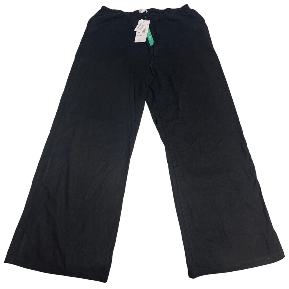 Stitch & Pine Wide Leg Pants Womens XL Black NWT Elastic Drawstring Relaxed